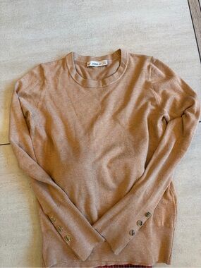 Zara camel crewneck sweater with button cuffs